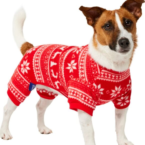 BNWT Red Fair Isle Dog & Cat Fleece Pajamas - Sizes M, L, XL - Picture 1 of 6